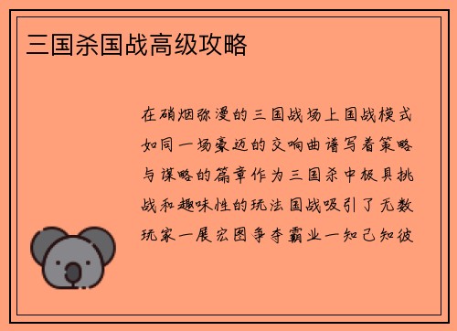 三国杀国战高级攻略