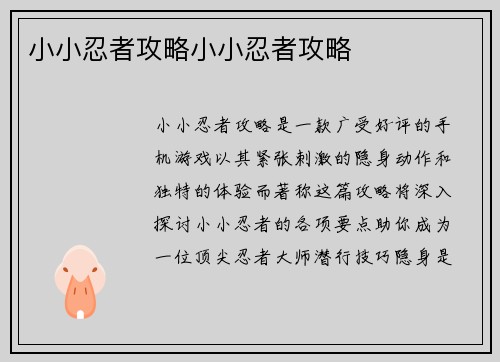 小小忍者攻略小小忍者攻略