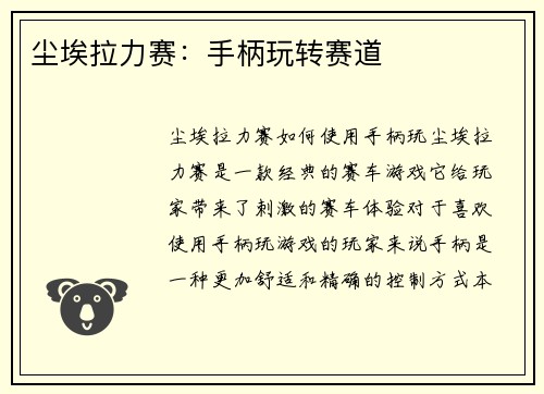 尘埃拉力赛：手柄玩转赛道