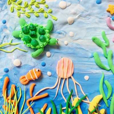 海底世界纸粘土作品-海底世界磨砂纸创意画
